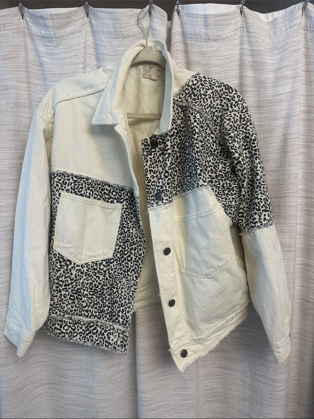 Oli & Hali Ivory and Black Leopard Mixed-Media Bomber Jacket